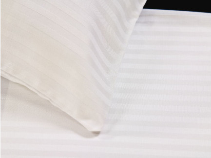 78" x 80" x 15"" T-300 White Satin Stripe Hotel Sheets